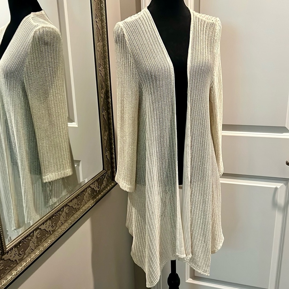 Chico's Cream Cardigan Sweater with Vertical Ribbed Knit